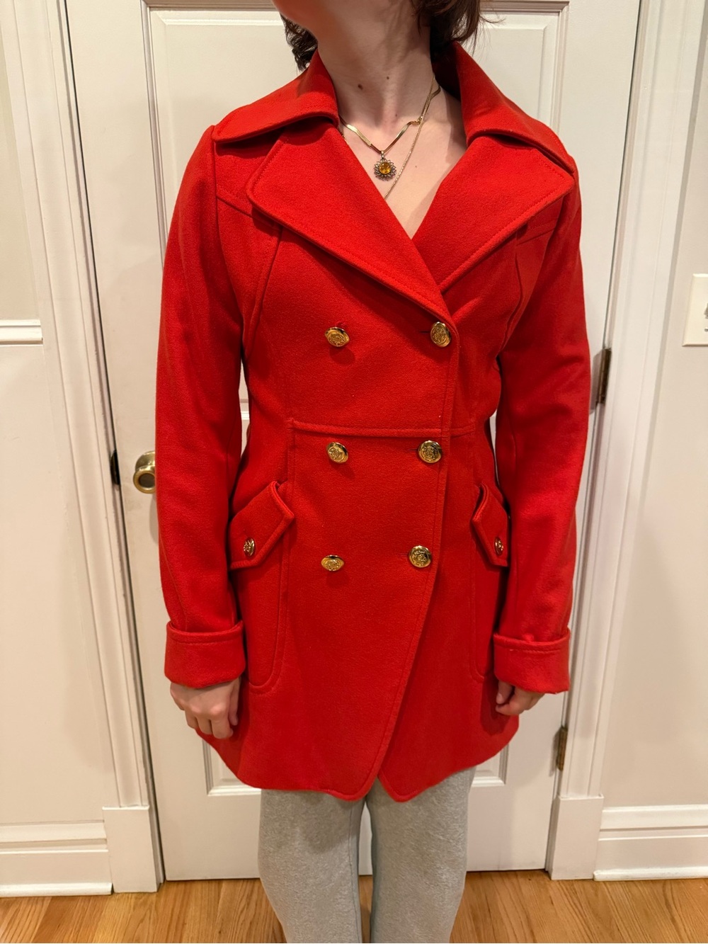 Vintage Guess Double Breasted Red Orange Peacoat Medium
